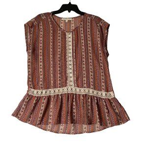 Daniel Rainn Blouse Women Large Red Sleeveless Crochet Boho Bohemian Stripe